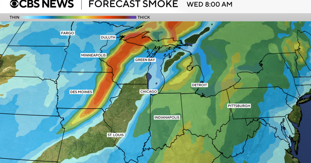 Maps show U.S. air quality and Canada wildfire smoke forecast